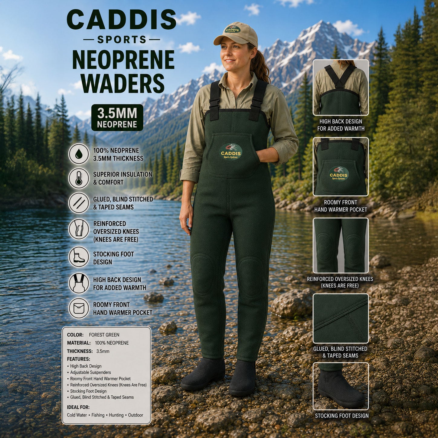 CADDIS Women's Neoprene Stockingfoot Waders - Forest Green